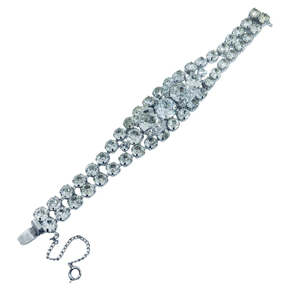 EISENBERG signed vintage silver tone rhinestone designer bracelet